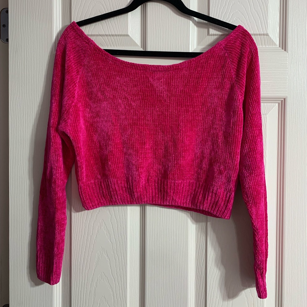 VTG Bebe hot pink off the shoulder cropped knit sweater - medium - Picture 6 of 9